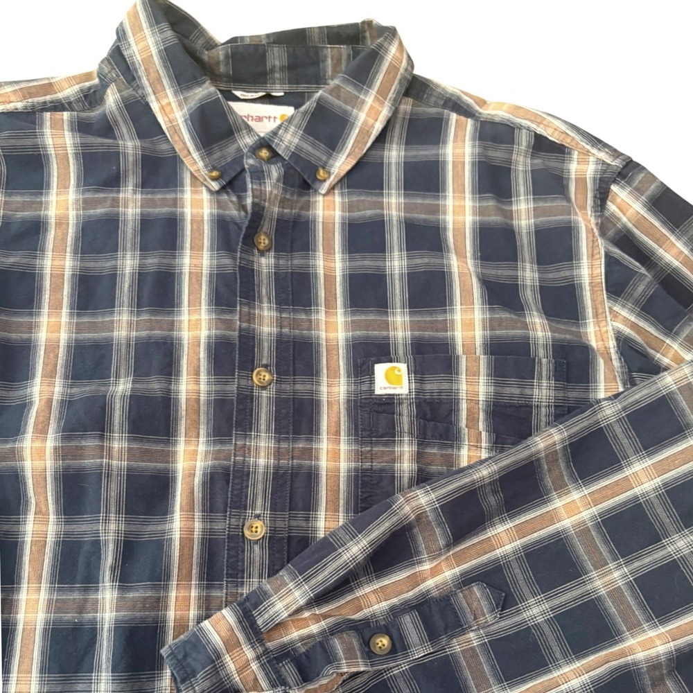 Carhartt Plaid Shirt Mens XL Navy Blue Long Sleeve Flannel Work Wear 103351
